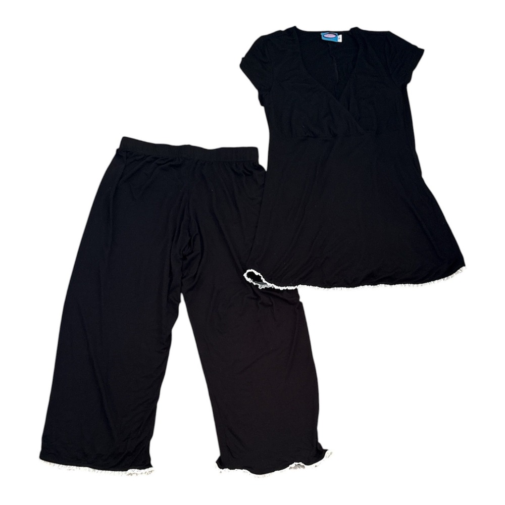Majamas Womens Black Modal Lace Trim Nursing Maternity Pajama Set Size S